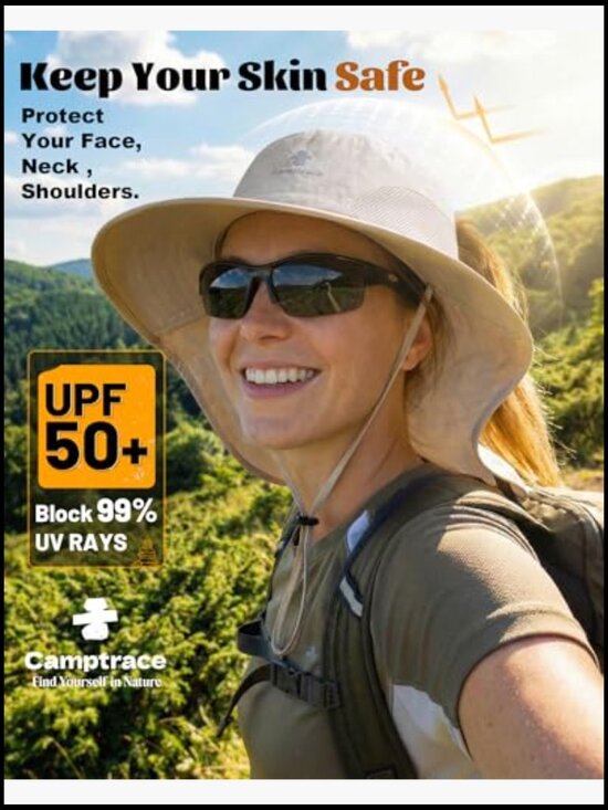 UPF 50+ Sun Protection Wide Brim Hat with Neck Flap Adjustable Safari Style main image 7